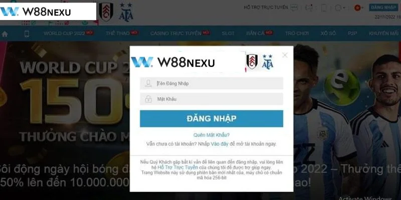 Đăng Nhập W88: Chi Tiết Cách Truy Cập An Toàn Và Tiện Lợi Phiên bản đăng nhập W88 trên website đơn giản, nhanh gọn.