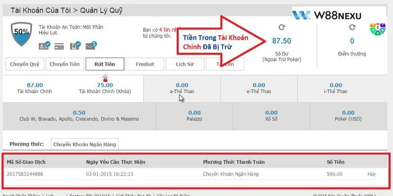 NẠP TIỀN W88 Nạp tiền vào tài khoản ngân hàng là giao dịch phổ biến bậc nhất tại W88.